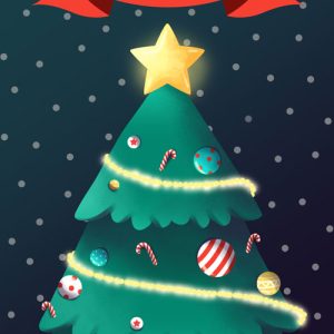 Carte postale illustrée “Christmas tree Night”